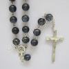 round large black mens rosary beads cross prayer necklace