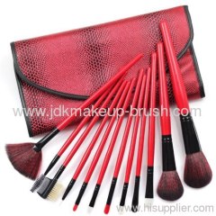 12pcs Synethetic Makeup Brush with Red Snake Print Pouch