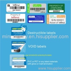 Custom property labels,asset labels,water&oil proof or tamper evident labels manufacturer