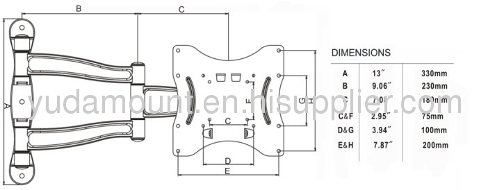 Swivel 180 degrees/articulating wall mount tv bracket for 15 -37screens