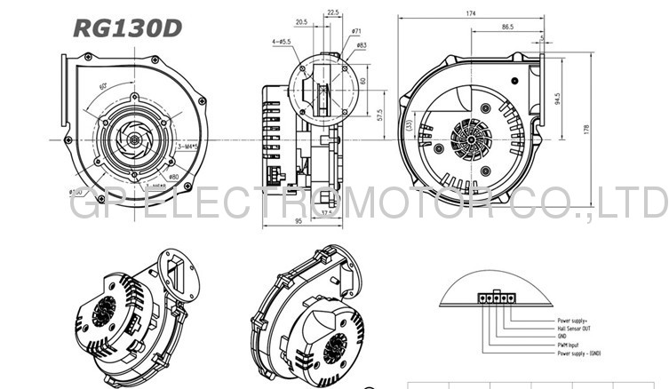 230V EC Premixed Radial Blower with brushless dc motor for condensing boiler