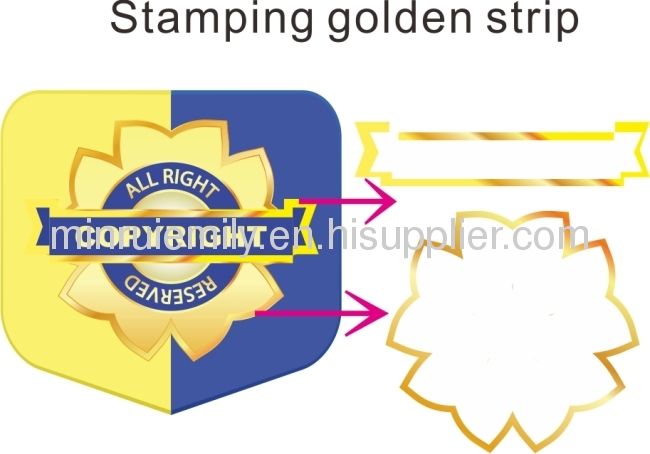 Custom special destructible stickers stamped with golden strips,ultra destructible label