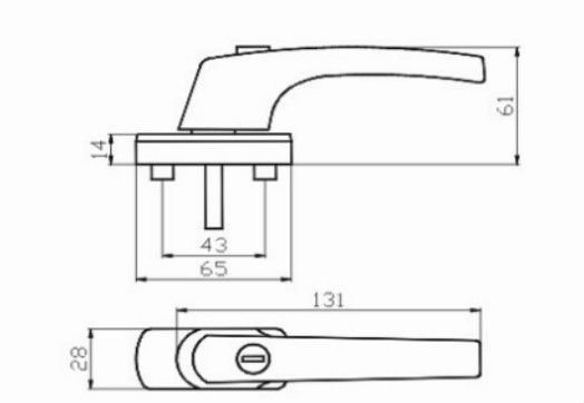 German UPVC casement window handle with lock(zinc base)