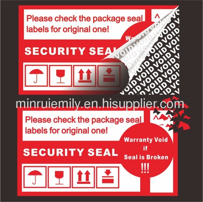 Custom shipping security seal labels for tamper evident seal boxes