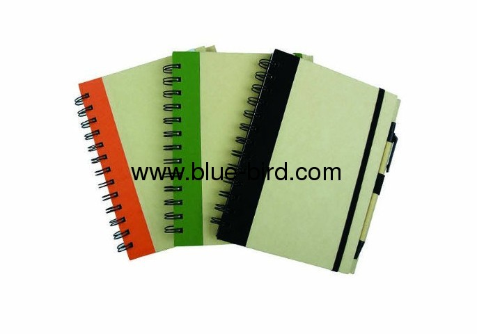 Sprial recycle paper notebook with ballpoint pen