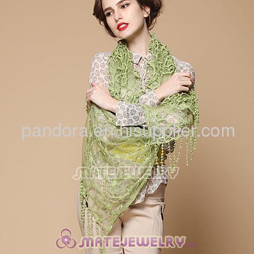 Elaborately Hand Painted Green Silk Scarf 108×108cm Large Square Silk Scarves for Women