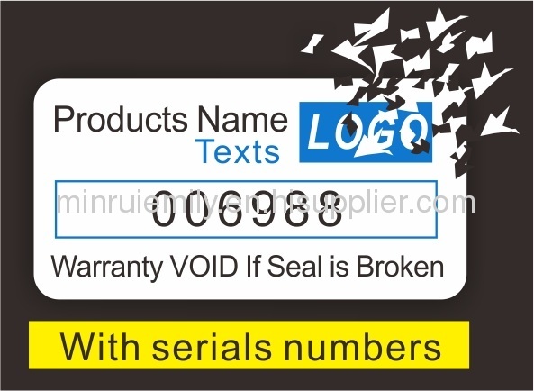 Custom destructible label with sequence numbers or barode&QR code printing