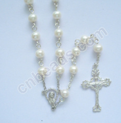 white freshwater pearl rosary necklace