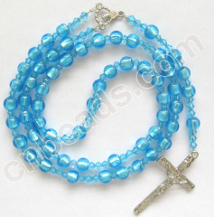 silver foil beaded rosary necklace