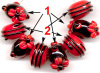 red and black rondelle flower and banded glass beads