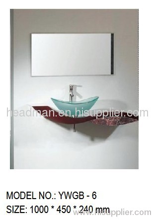 GLASS BASIN WITH WOODEN BRACKET