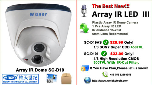 WEISKY High resolution Array ir dome security camera with IR-Cut SC-D19I