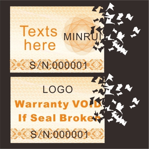 Custom destructible labels,tamper evident labels for warranty VOID if seal broken
