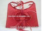 Red Stylish Customized Ladies' Sinamay Curled Bags With Feathers For Party, Fashion Place