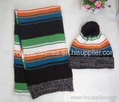 multicolor strip acrylic knitted scarf and hat