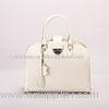 Ivory, White Imitation Louis Vuitton EPI Leather Handbag With Genuine Smooth Leather Trim