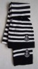 Black and white strip acrylic knitted scarf and hat