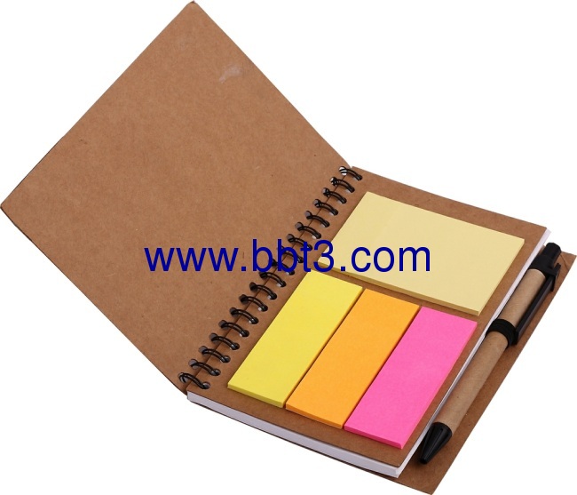 Recycle paper notebook with sticky notes and Eco ballpen