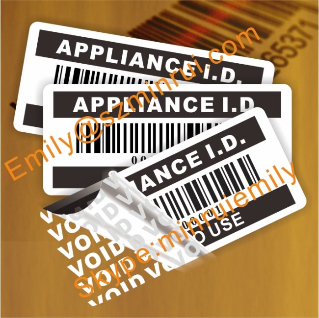 Custom tamper evident security warranty void bar code labels from China
