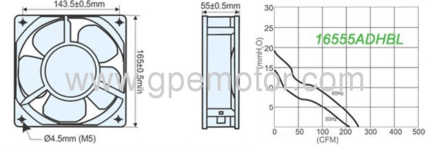 165x55mm AC Axial Fan with double voltage 110V and 220 V for ventilation