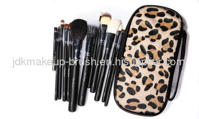 12PCS Cosmetic Brush Set with Leopard Pouch