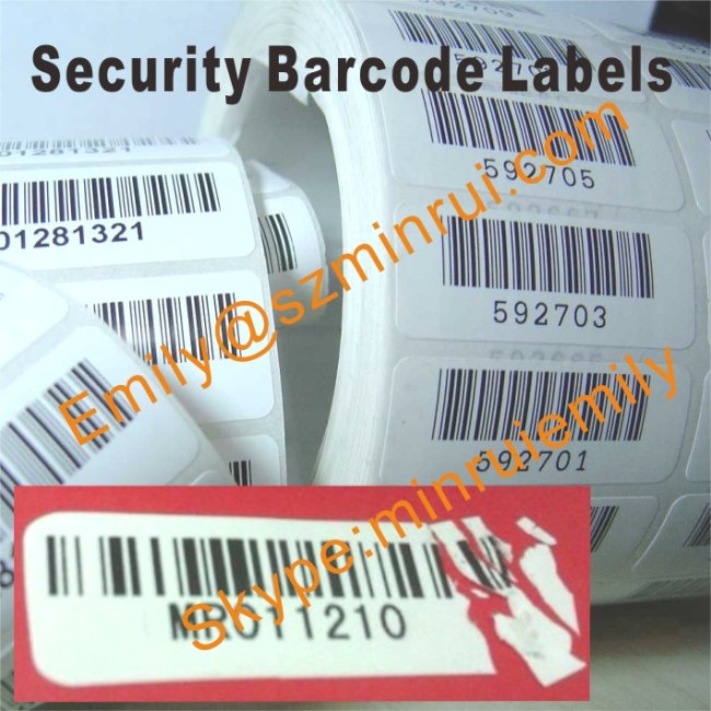 Custom tamper evident destructible barcode labels with sequence numbers