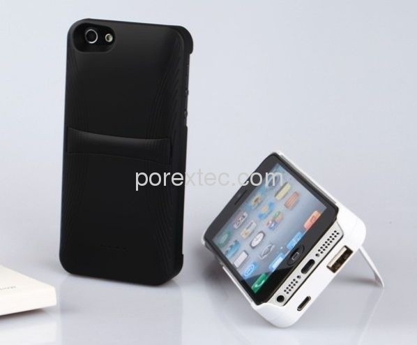 3000mAh Rechargeable External Backup Battery Charger Case for iphone5, Ultra Slim Back Clamping Power Bank with Stand