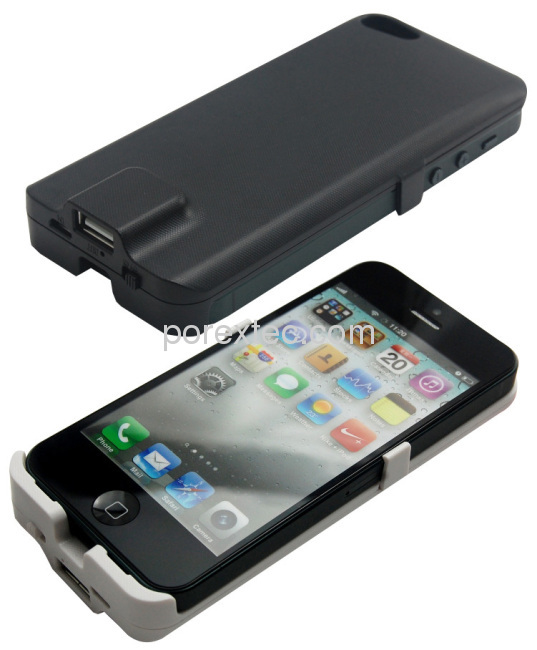 2800mAh Rechargeable External Backup Battery Charger Case for iphone5, Ultra Slim Back Clamping Power Bank with Stand