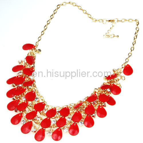 Fashion Multi LayeredRed J Crew Style Resin Statement Bib Necklace