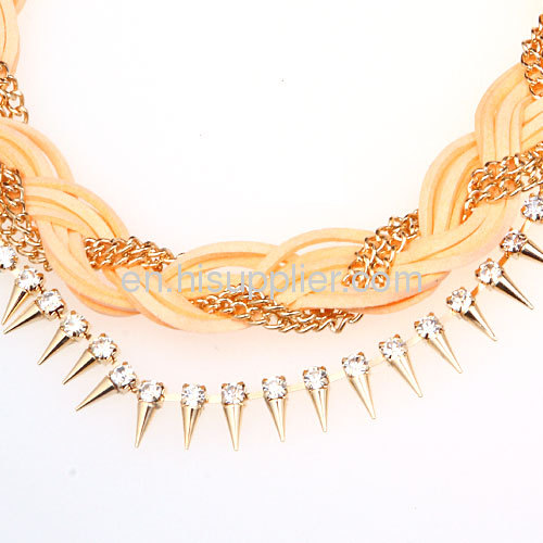 Fashion Gold Chunky Braided Chain Leather Necklace Wholesale