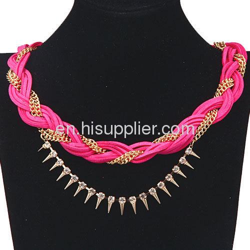 Fashion Gold Chunky Braided Chain Leather Necklace Wholesale