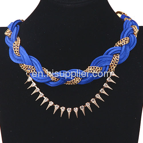 Fashion Gold Chunky Braided Chain Leather Necklace Wholesale