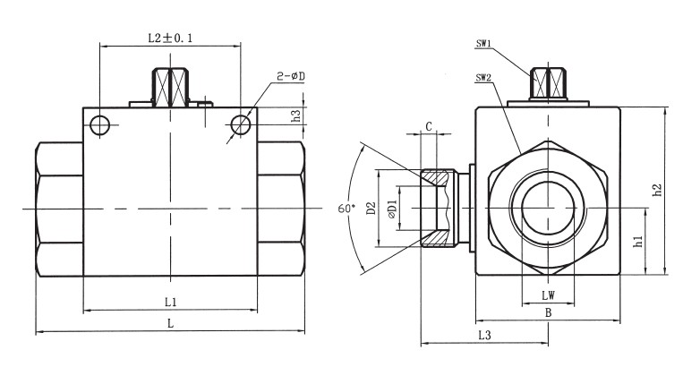 500bar VH3V-G BSP (ISO 228) connection 3 way high pressure ball valves