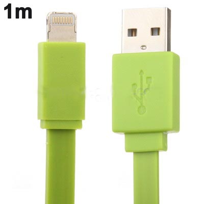 Noodle Style USB Data Sync Charger Cable for iPhone 5, Length: 1m (Green) 