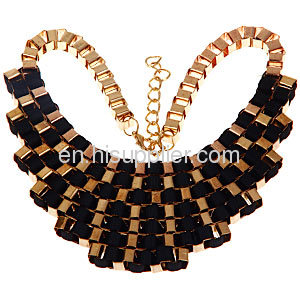 Trendy Multi Layer Statement Black Gold Fallon Veruca Chain Bib Necklace
