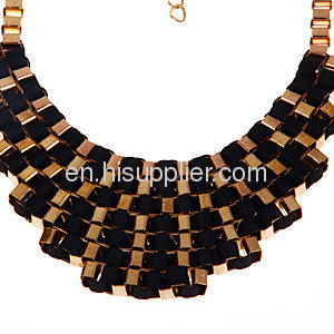 Trendy Multi Layer Statement Black Gold Fallon Veruca Chain Bib Necklace