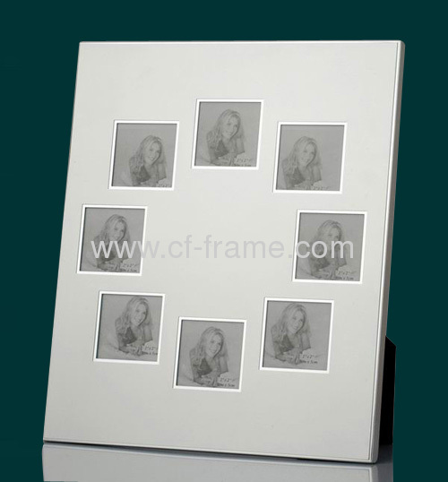 8 opening aluminum photo frame with MDF and black velvet back and stand