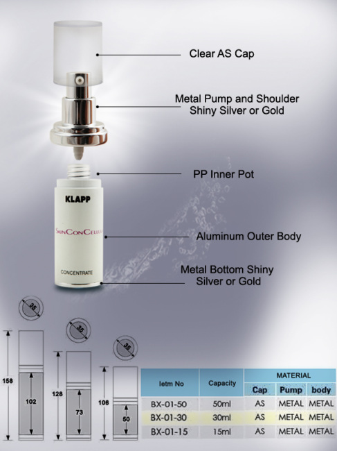 15ml 30ml 50ml Metal Cosmetic Airless pump Bottle