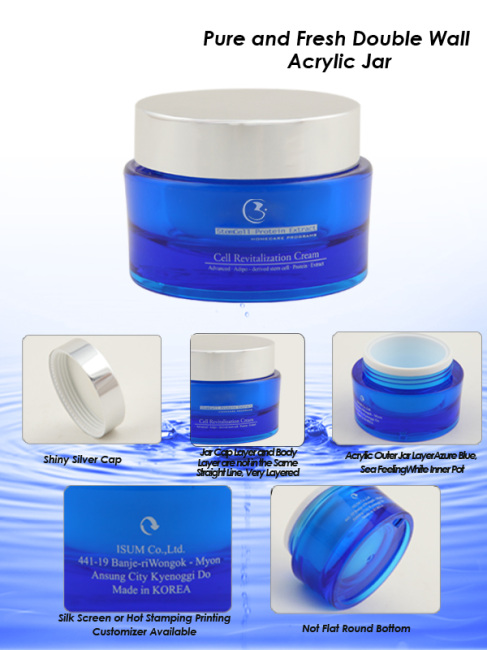 15ml 30ml 50ml 100ml Round Blue Double Wall Acrylic Plastic Jar Container