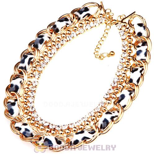 Gold Chain Chunky Rhinestone Handmade Leather Choker Necklace Wholesale