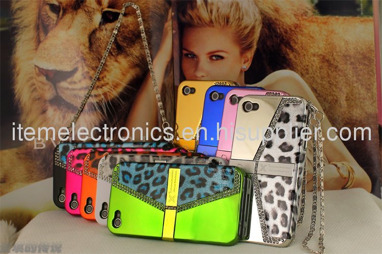 Handbag Design Luxury Case for iPhone 4 4S Leopard Handbag Lady Case With Different Colors + Retail Package