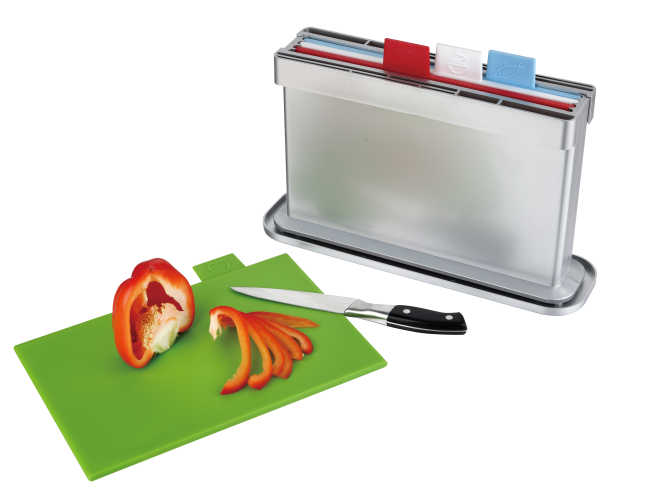 4pcs index chopping board with water pan, two sides knife shelves