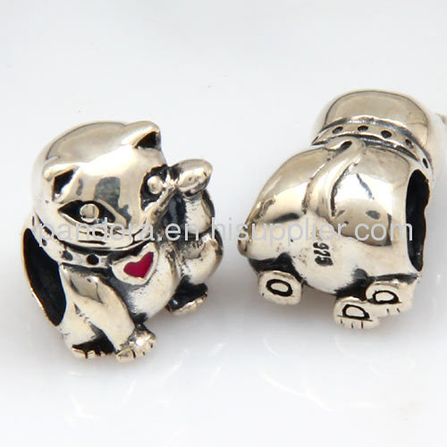 925 Sterling Silver european Lucky Cat Charm Bead Wholesale