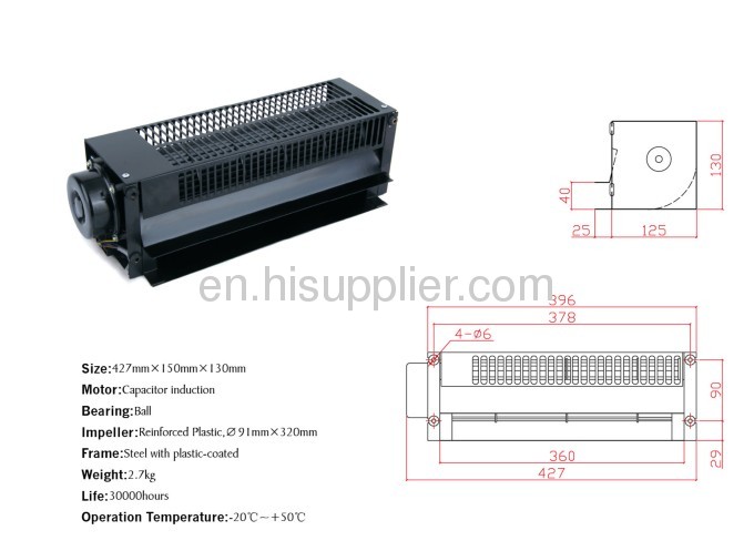 Crow flow fan 427x150x130 mm frame :steel with plastic coated 