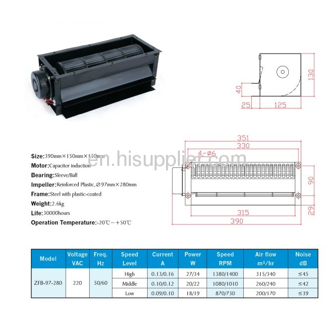 Crow flow fans 3905mmx150mmx130 mm bearing ball