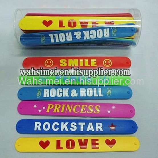 Colorful LOGO silk printed silicone slap bracelets