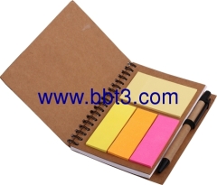 Recycle paper notebook with sticky notes and Eco ballpen