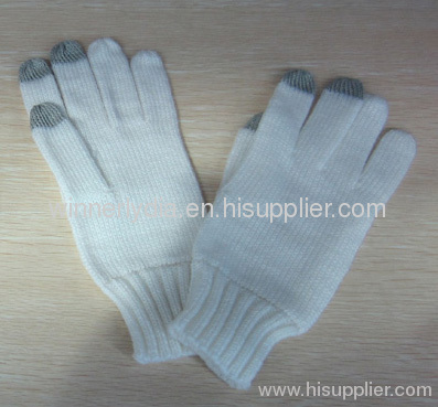 white color handmade knitting touch glove