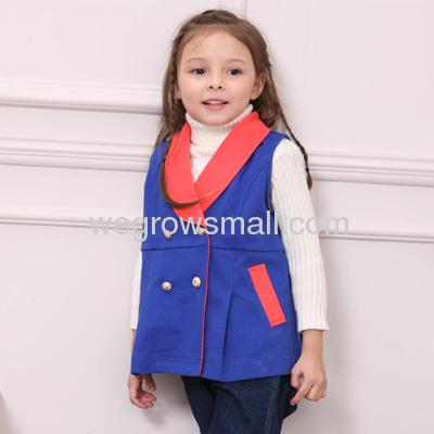 girls' autumn apparel blue sleeveless coat