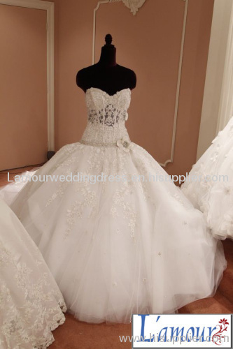 2013 brand new Satin plus lace strapless wedding dress handmade 100% factory production